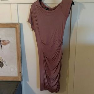 Fitted rose colored mid-calf dress